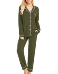 SWOMOG Pajamas Womens Long Sleeve Sleepwear Soft Button Down Loungewear Pjs Set Nightwear S-XXL Army Green