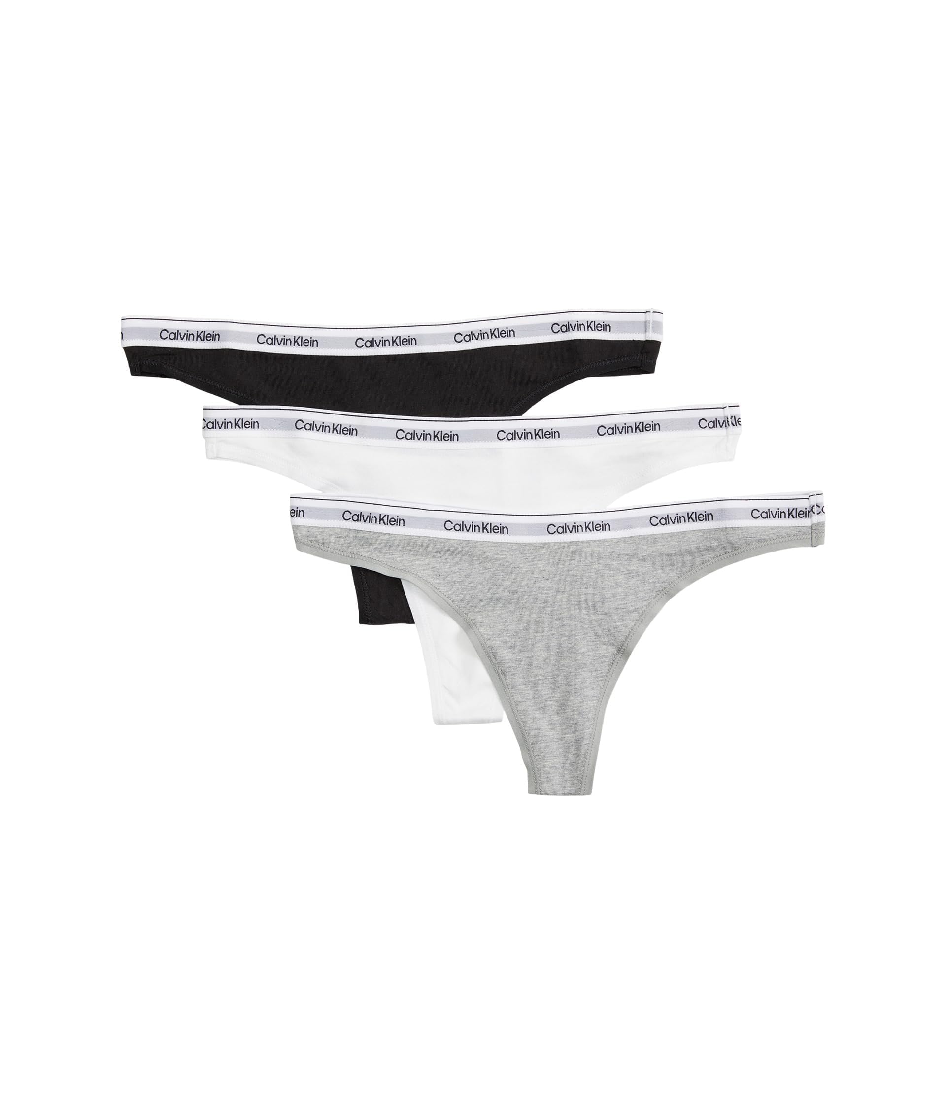 Calvin Klein Womens Modern Logo Thong 3-Pack, Black/White/Grey Heather, X-Large