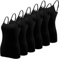 BQTQ 6 Pcs Womens Black Camisole Tank Tops Adjustable Spaghetti Strap Camisoles, XL