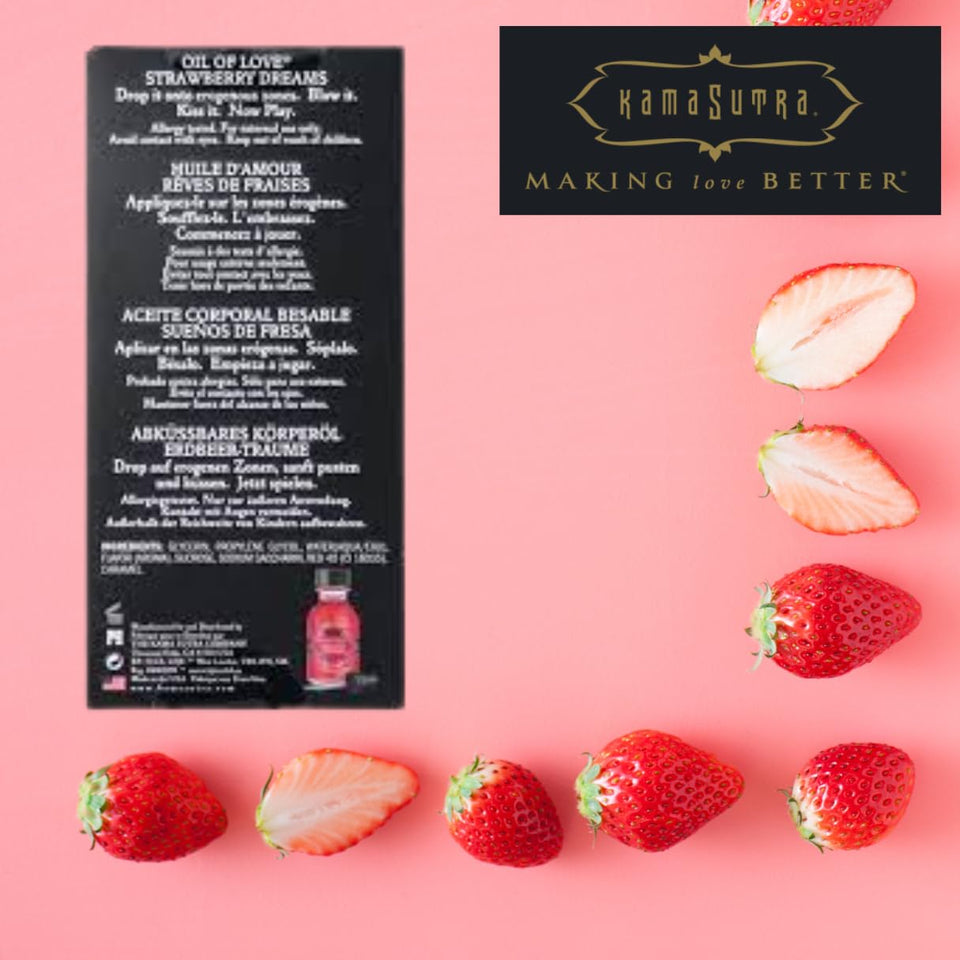 Kama Sutra Oil Of Love Strawberry Dreams - .75 Fl Oz/22 Ml - Kissable Warming Body Treat For Foreplay Fun, Water-Based And Non-S