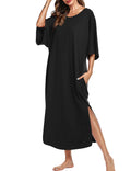 Ekouaer Womens Nightgown Short Sleeve Sleepshirt Long Loungewear Casual Maxi Lounge Dress House Dresses with Pockets,Christmas 