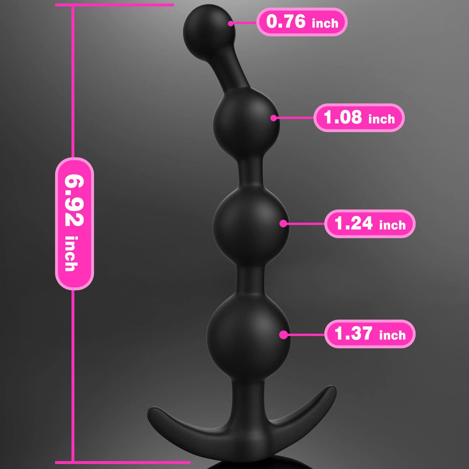 Anal Beads Butt Plug Prostate Massager with Narrow Flared Base and Graduated Beads for Comfortable Long Term Wear Sex Toy for Me