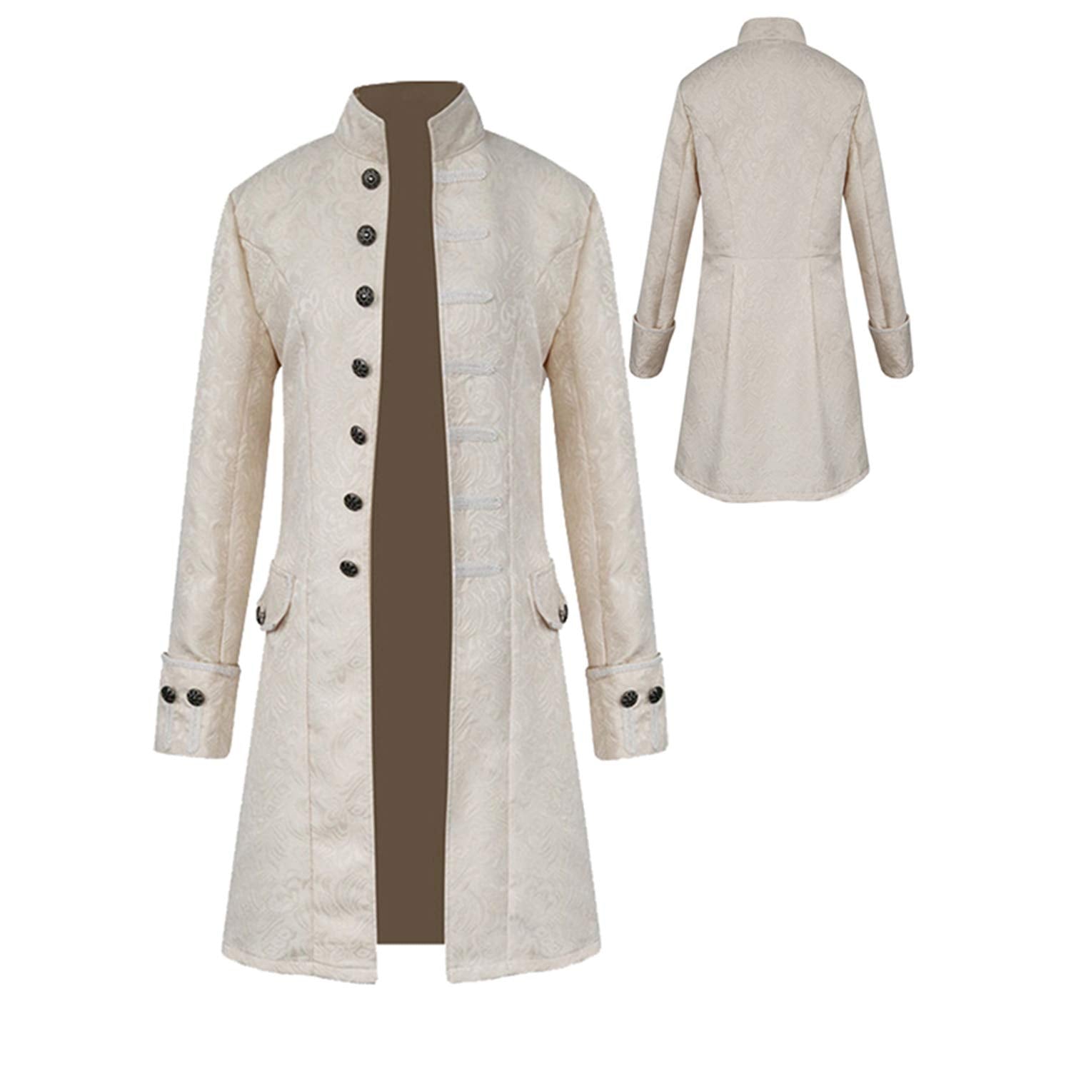 Mens Vintage Tailcoat Jacket Goth Long Steampunk Formal Gothic Victorian Frock Coat Costume for Halloween (White, 3XL)