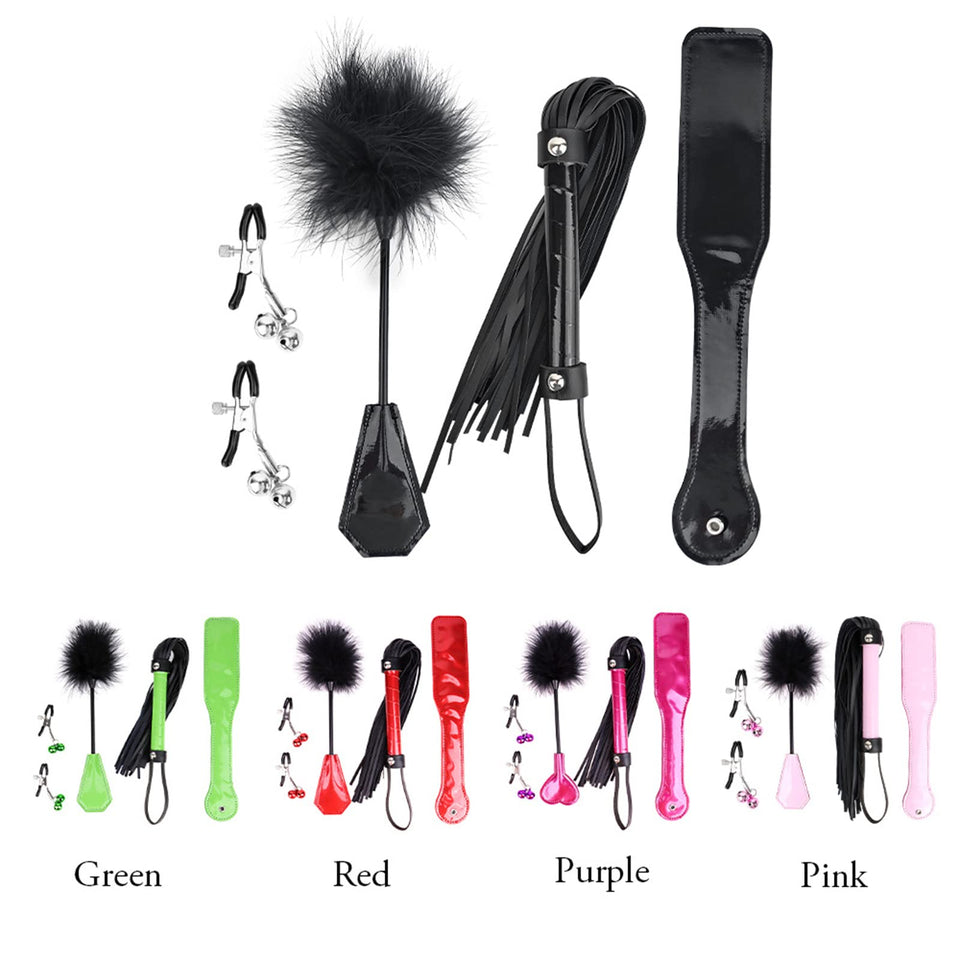 4 PCS BDSM Training Set Sex Whip Adult Sex Flap Paddle Role Playing Adult Role Playing Sex Game BDSM Feather Hand Flap Whip Nipp
