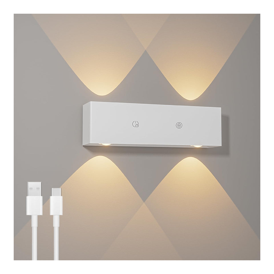 Aksda Led Wall Sconces With 4 Light Sources, Rechargeable Battery Operated, 2700K Color Temp & 3 Brightness Levels, Touch Contro