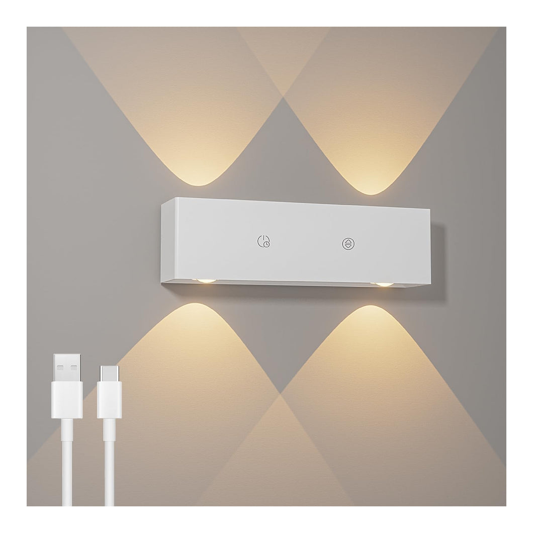Aksda Led Wall Sconces With 4 Light Sources, Rechargeable Battery Operated, 2700K Color Temp & 3 Brightness Levels, Touch Contro