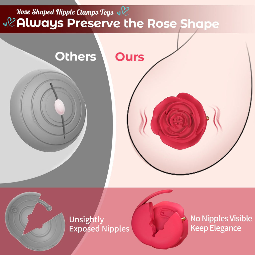 Rose Vibrating Nipple Clamps Sex Toys Pleasure Women, Mini Invisible Adjustable BDSM Rose Nipple Sex Toy, Female Couples Adult S