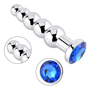 Anal Beads, Blue Jewelry Metal Butt Plug Anal Trainer with 5 Graduated Balls Fetish Kinky Sex Toys Love Tools for Couple Lover