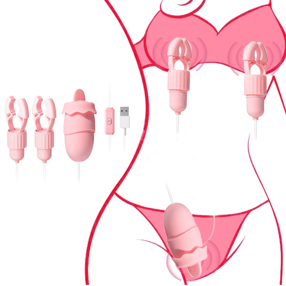 Nipple Clamps Adult Sex Toys, Nipple Vibrator Women Sex Toys with 12 Vibration & Tongue Licking Modes, Vibrating Nipple Toy Clit