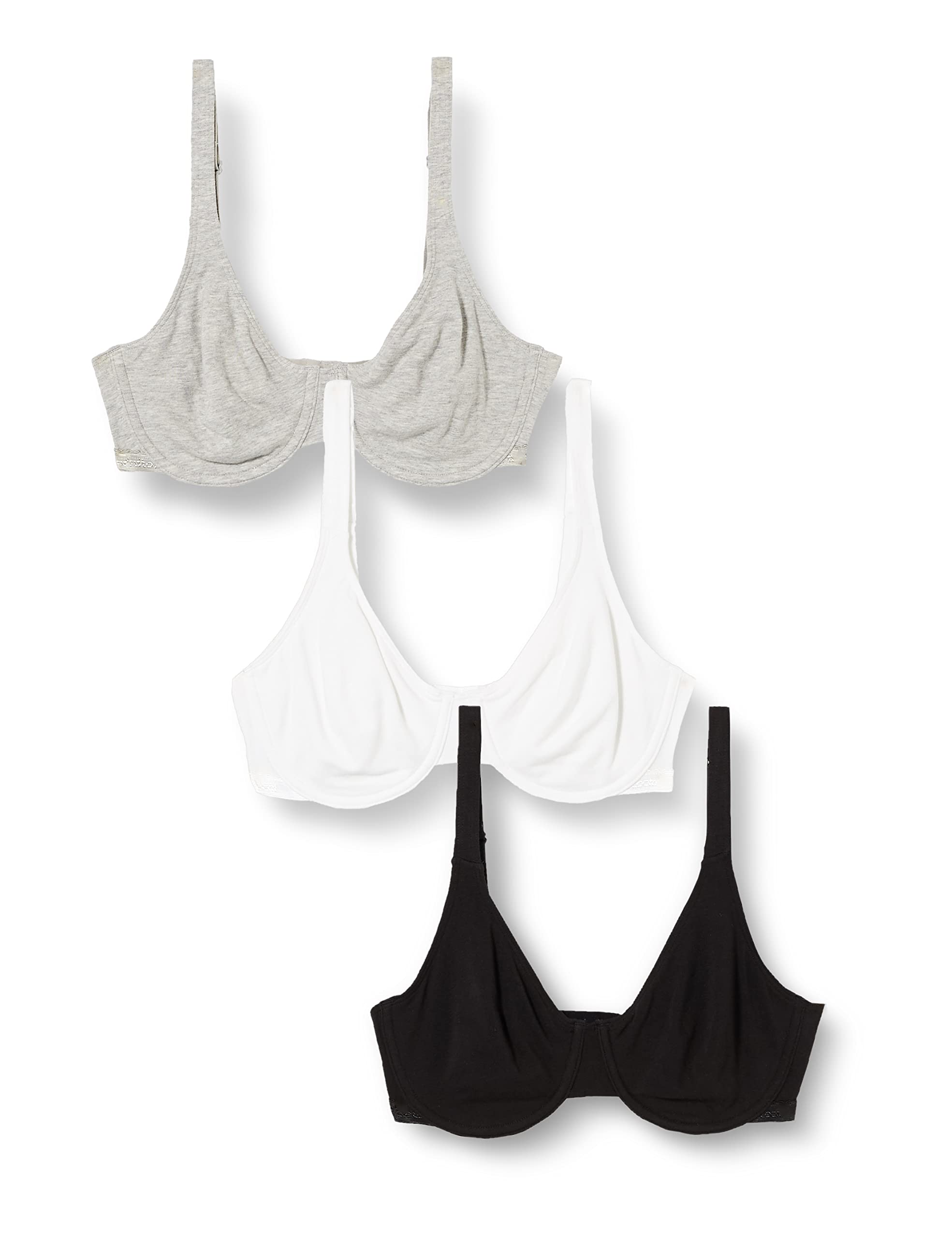 Fruit of the Loom Womens Unlined Underwire Bra-Cotton & Spandex Blend for Natural Shape and Flexibility, BLK/White 86CK/ Grey H