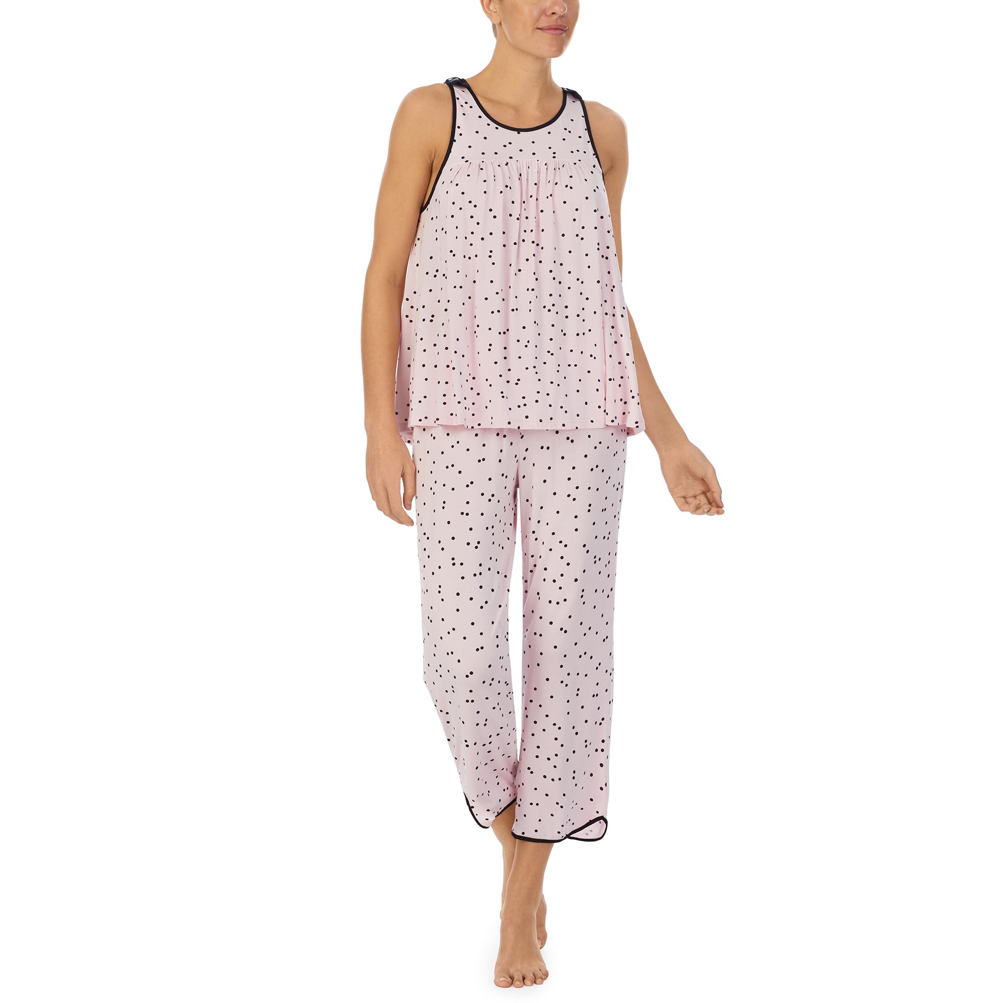kate spade new york Pajamas for Women 2 Piece Set - Soft Modal Relaxed Fit Scoop Neck Top & Elastic Waistband Cropped Pants, Sca