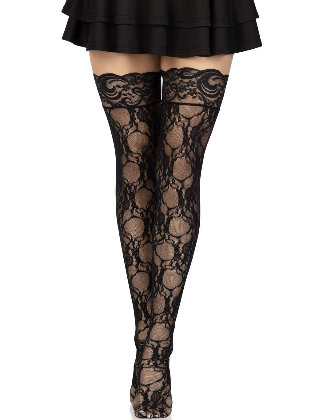 Stay Up Floral Lace Thigh Highs O/S Black