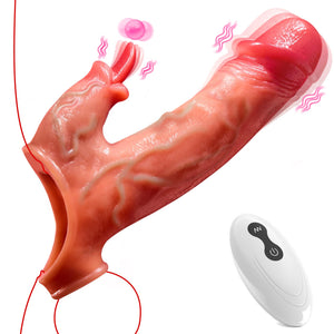Penis Sleeve Cock Sleeve Vibrator - Realistic Male Sex Toys Penis Extender Penis Enlarger Vibrating Cock Ring 8 Modes, Remote Co