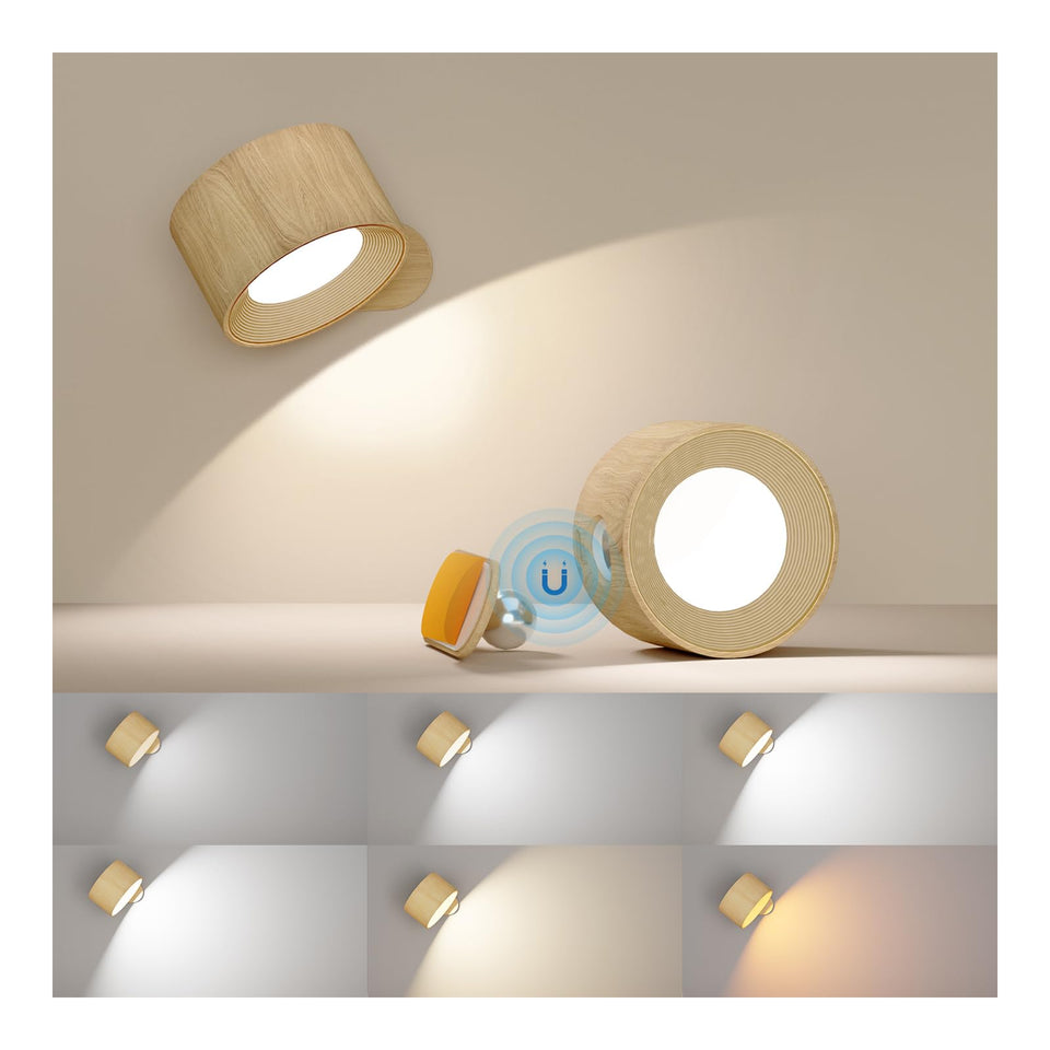 Aksda Battery Operated Wall Light, Led Wall Sconce With 3 Color Modes 3 Brightness Levels 360?Rotation Lighting Touch Control, W