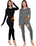 Patelai 2 Set Thermal Underwear Warm Fleece Lined Leggings and Womens Thermal Tops Base Layer(Simple Style,Black, Gray,Small)
