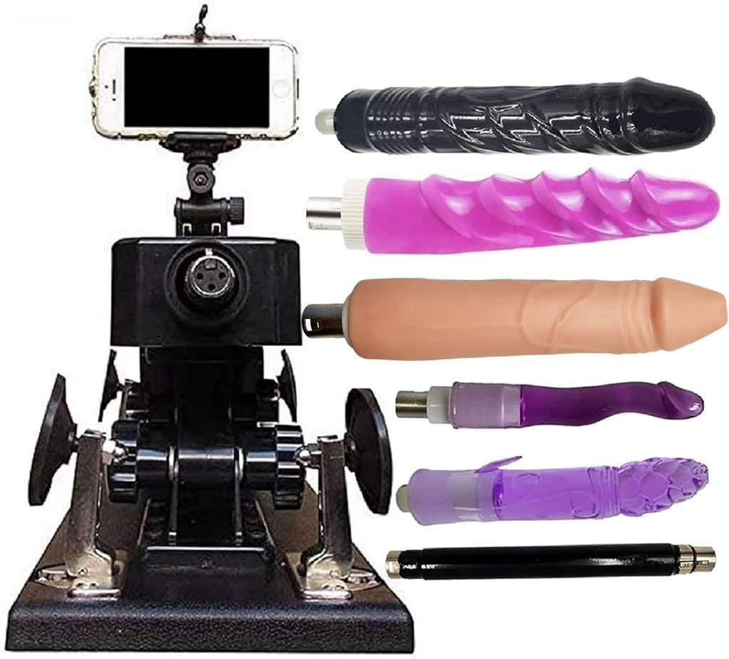 AKKAJJ Sex Machine Thrusting Machine 3 XLR Connector Automatic Telescopic Dildos Adult Sex Toys with Phone Holder Speed Angle Ad