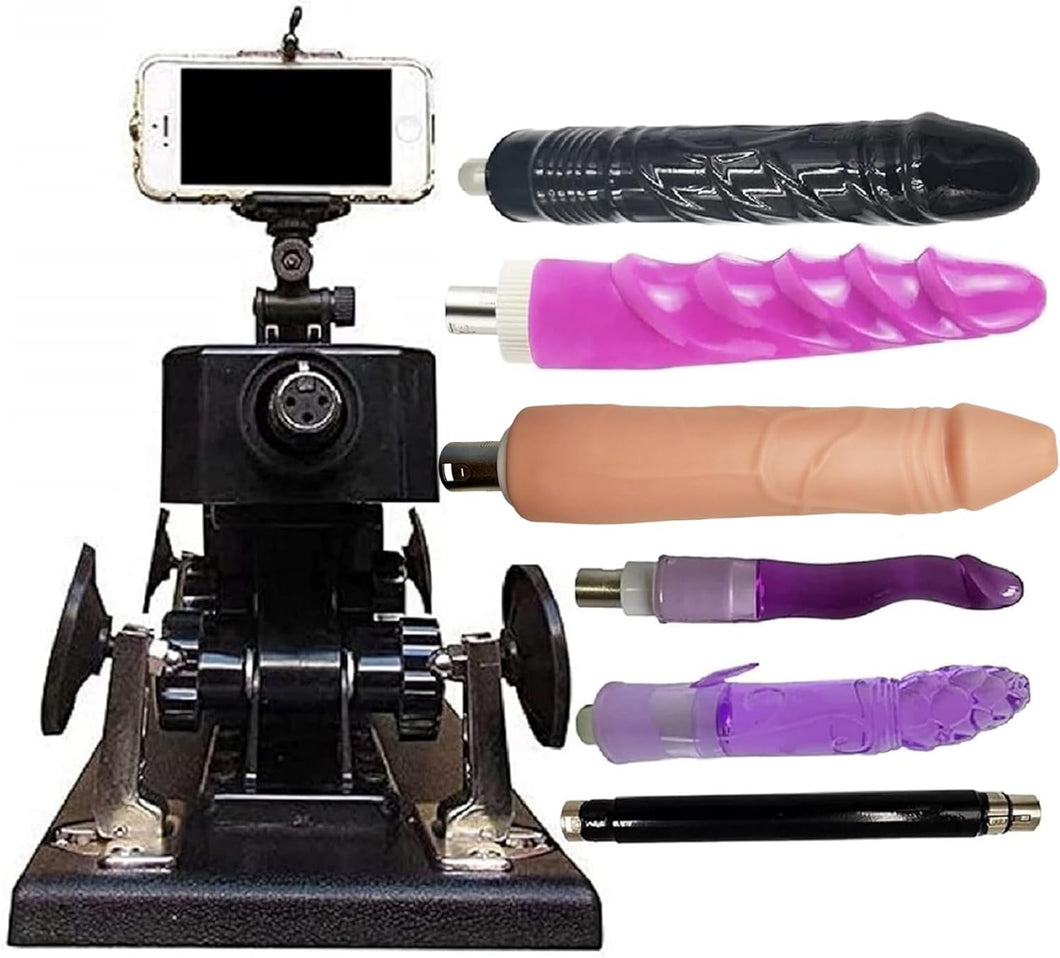 AKKAJJ Sex Machine Thrusting Machine 3 XLR Connector Automatic Telescopic Dildos Adult Sex Toys with Phone Holder Speed Angle Ad