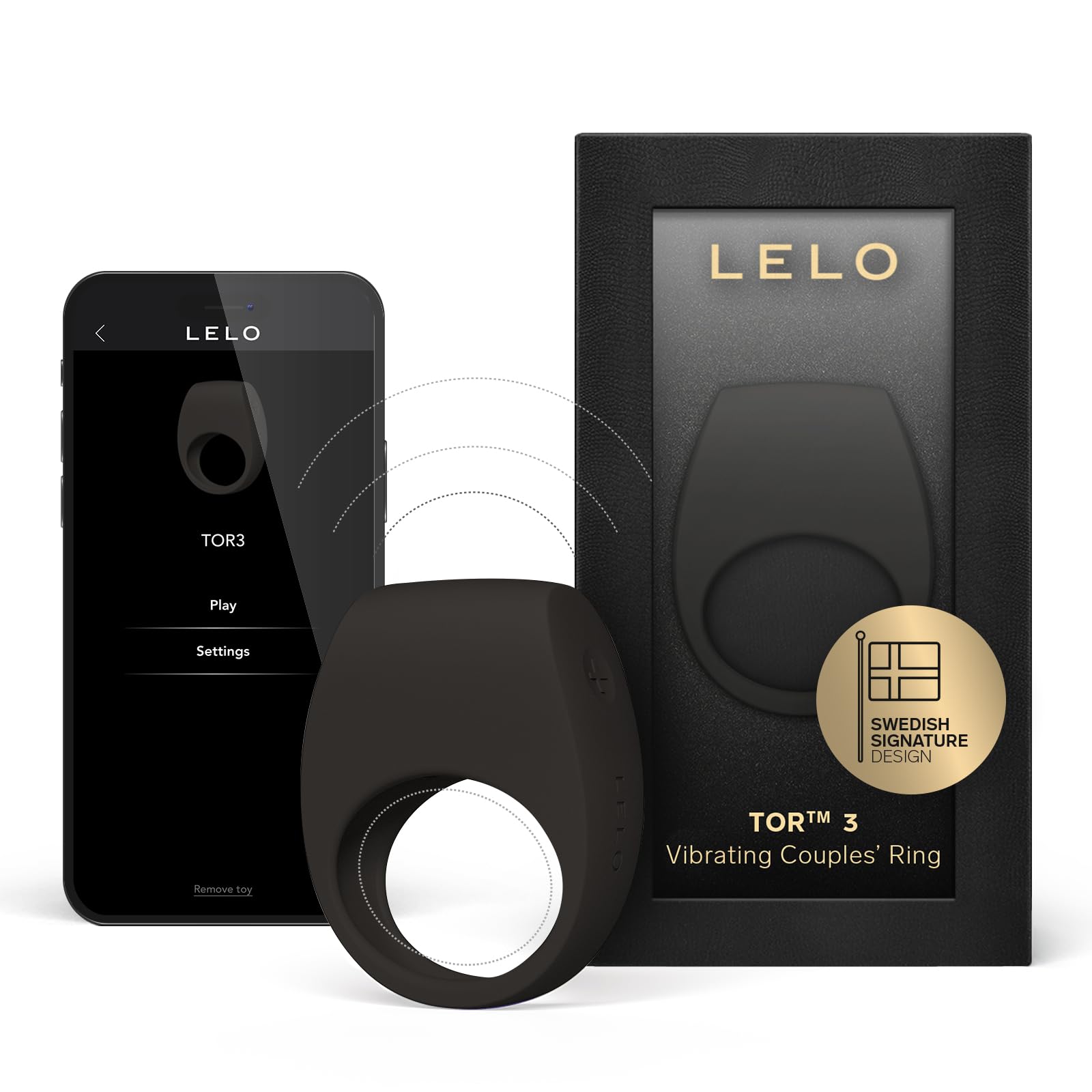 LELO TOR 3 Vibrating Penis Ring App Connected Adult Toy for Man and Woman, Couples Sex Toy with 8 Pleasure Settings for Enhanced
