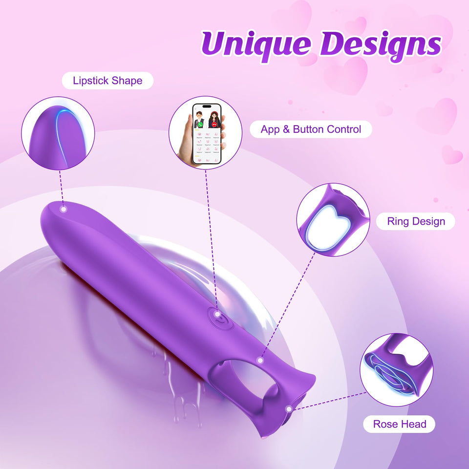 DFEUSY Mini Bullet Vibrator - App Long Distance Vibrator Sex Toys, G Spot Lipstick Vibrator with 9 Vibration Modes, Discreet Fem
