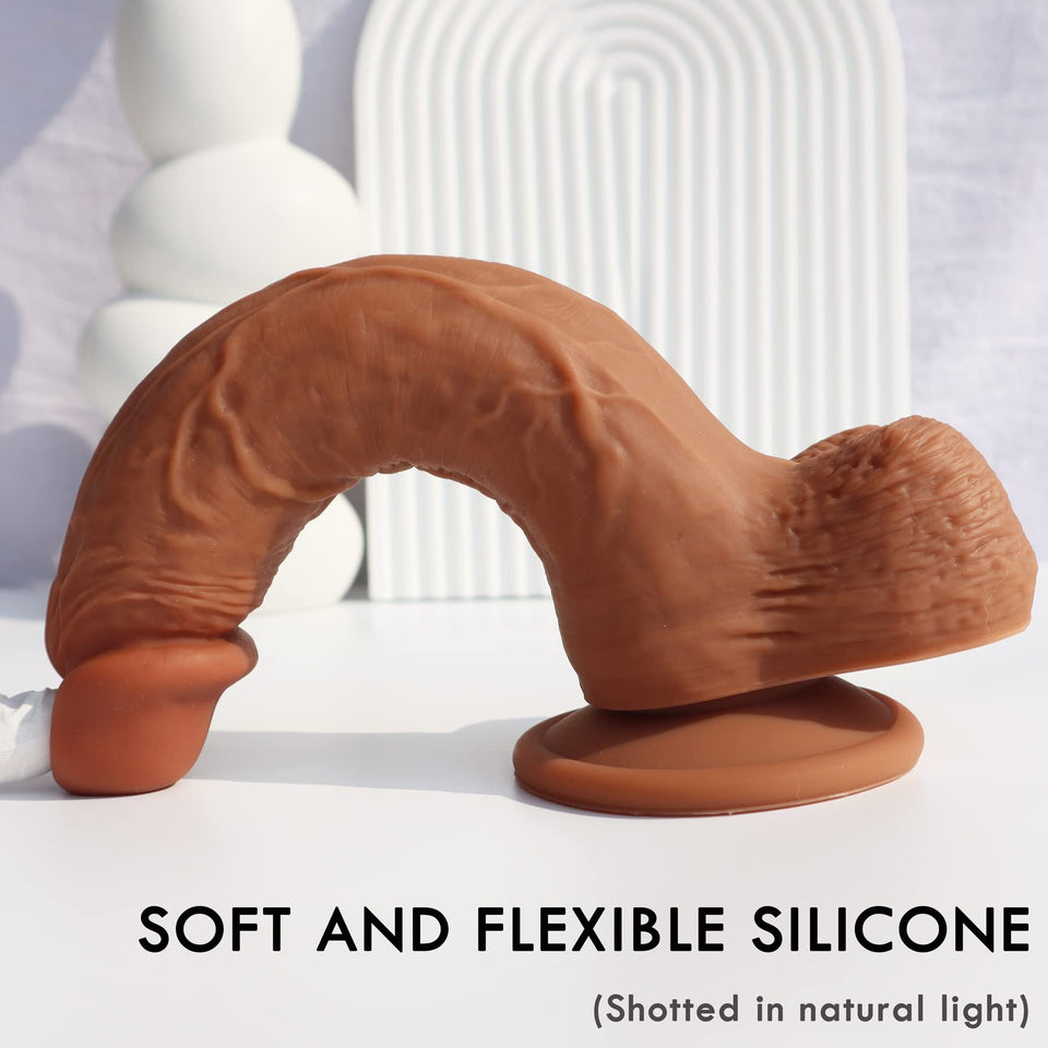 9 Inch Realistic Dildo Dual Density Liquid Silicone Cock With Strong Suction Cup,Oixgirl Lifelike Penis Sex Toy Flexible Female G Spot Masturbation Toy With Curved Shaft And Balls