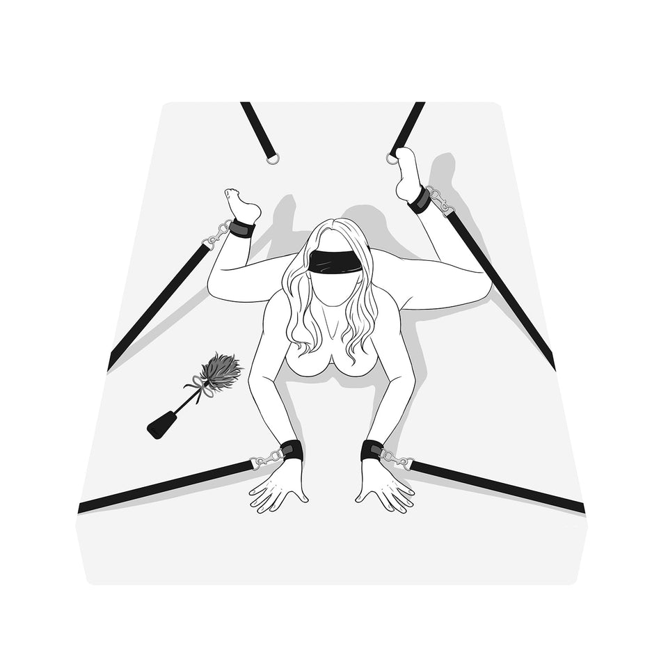 Bed Sex Bondage Kit Restraints - UTIMI Under Mattress Bed Bondage BDSM Sets with Wrist Ankle Cuffs and Tickler Blindfold Adult S