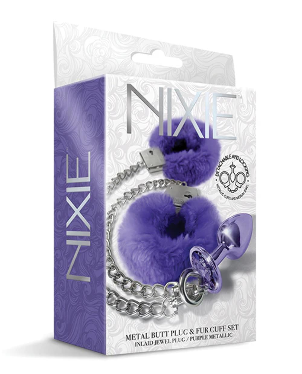 Global Novelties 81510: Nixie Metal Butt Plug&Furry Cuff Med Purple Metallic