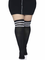 Leg Avenue Womens Athletic Three Striped Knee High Socks Tights, Black/White, 1X Us
