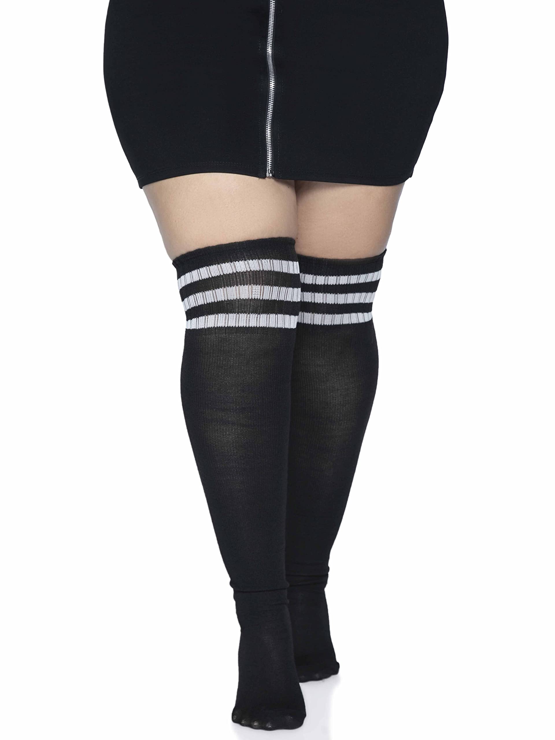 Leg Avenue Womens Athletic Three Striped Knee High Socks Tights, Black/White, 1X Us