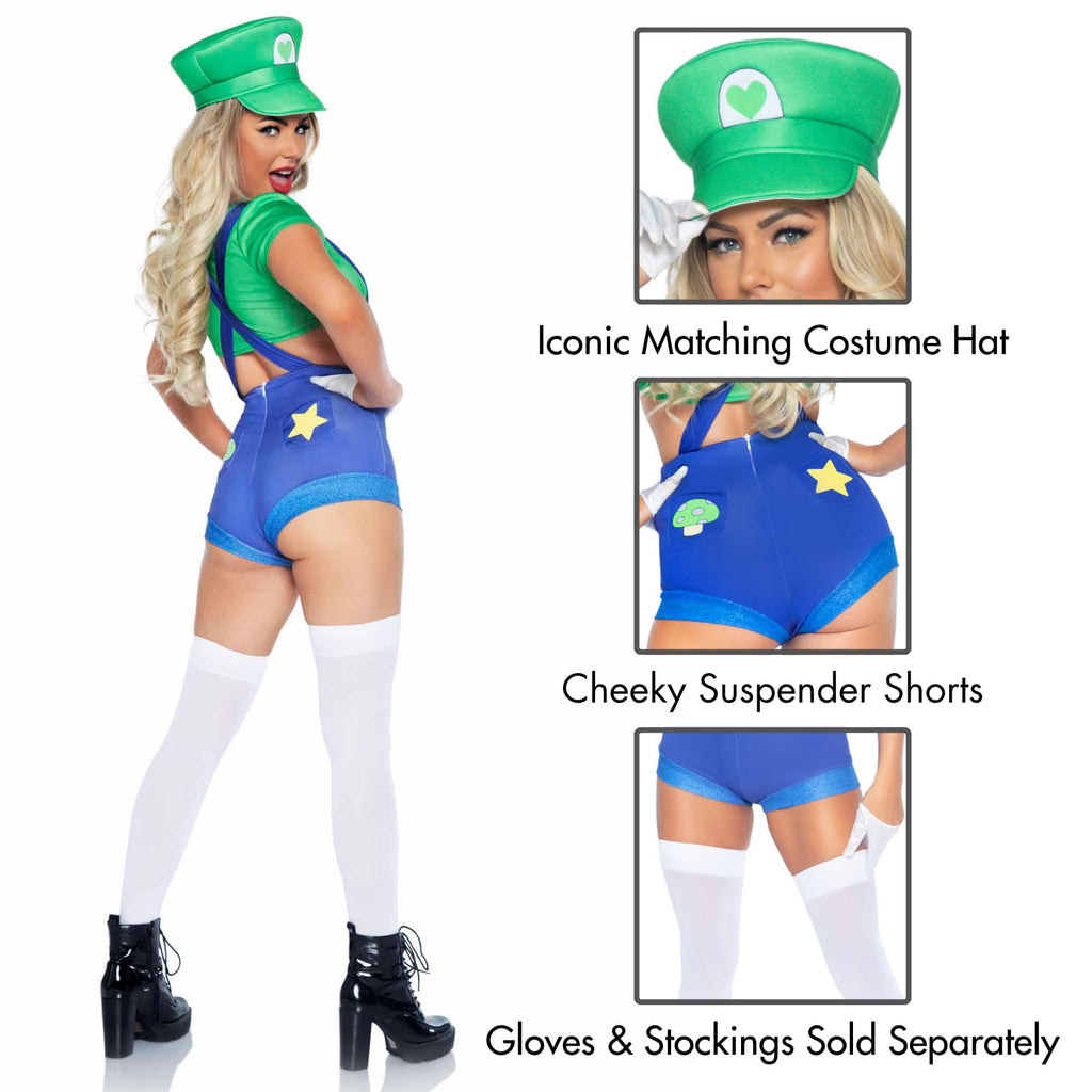 3 Pc Gamer Sidekick, Includes Character Crop Top, Suspender Shorts With Icon Accents, And Hat.