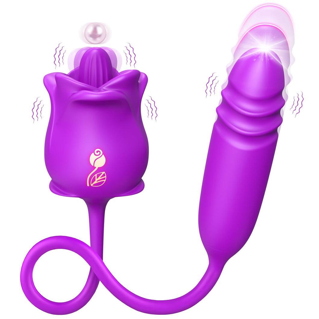 Rose Sex Toy for Women 3 in 1 Sex Stimulator G Spot Vibrator with 9 Tongue Licking & Thrusting Dildo Anal Toys Clitoral Stimulat