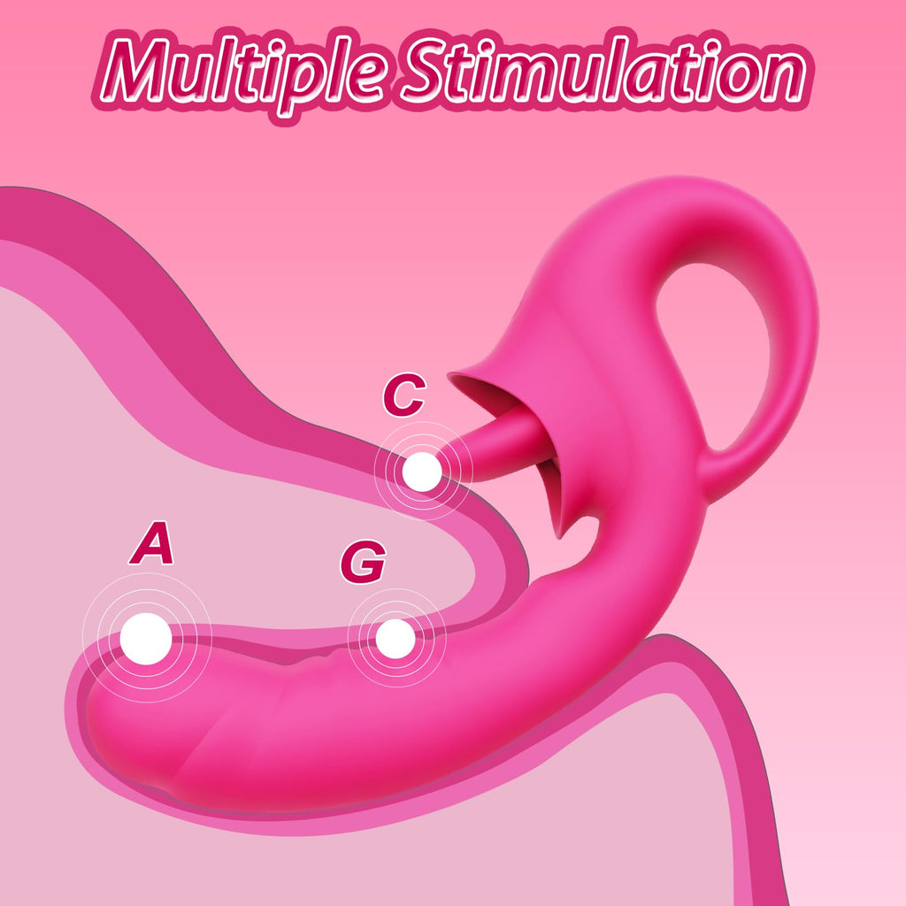 Clitoral Licking G Spot Vibrator, Realistic Dildo Clitoralis Stimulator for Women with 10 Licking & Vibrating Modes, Strapless S
