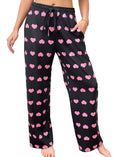 X-Image Womens Comfy Lounge Pants Loose Yoga Pants Heart Printed Drawstring Soft Pajama Pants with Pockets Pink Heart-Black, X-L