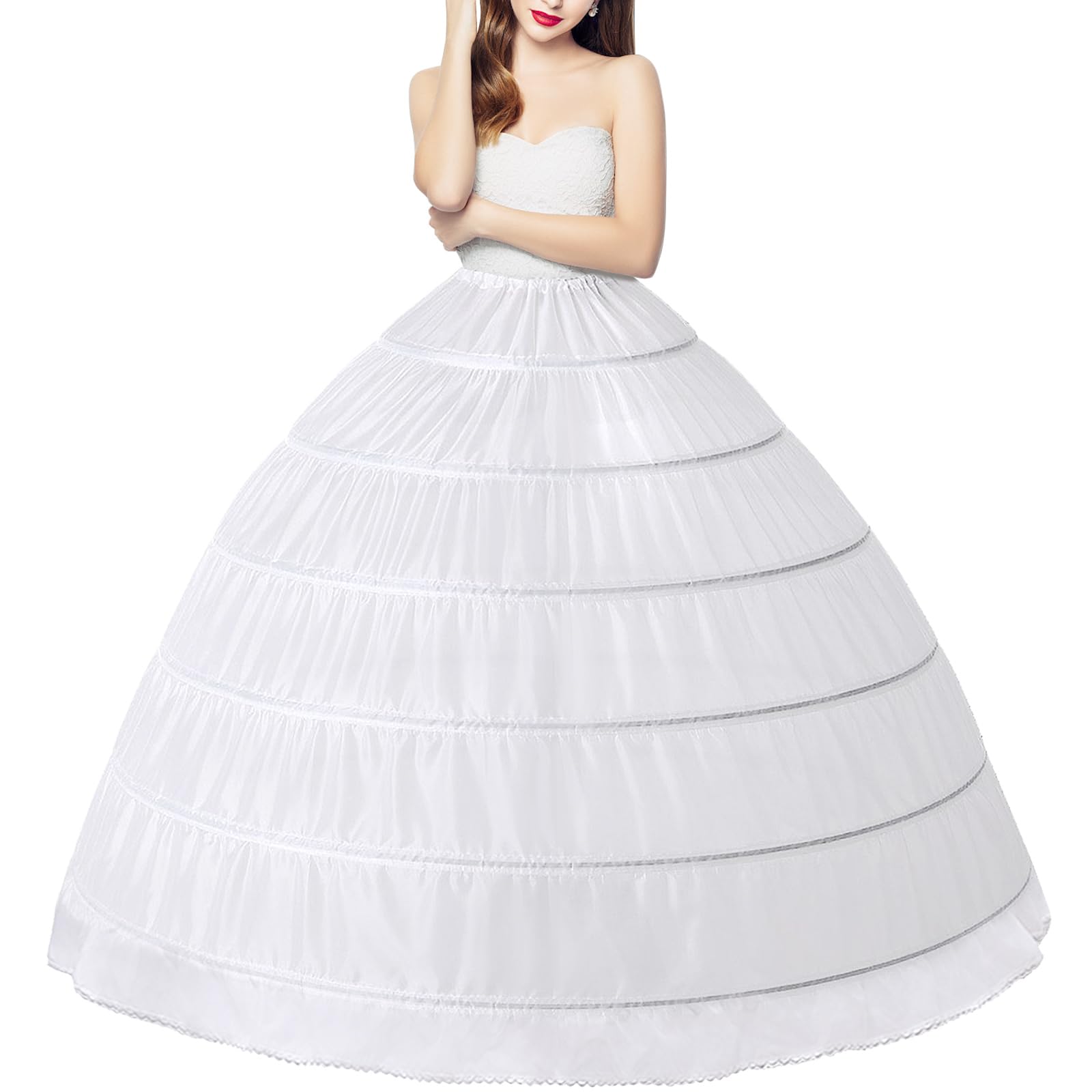 DASELEA 6 Hoops Lace up Crinoline Petticoats for Women, Fluffy Petticoat Skirt, Slips Long Underskirt