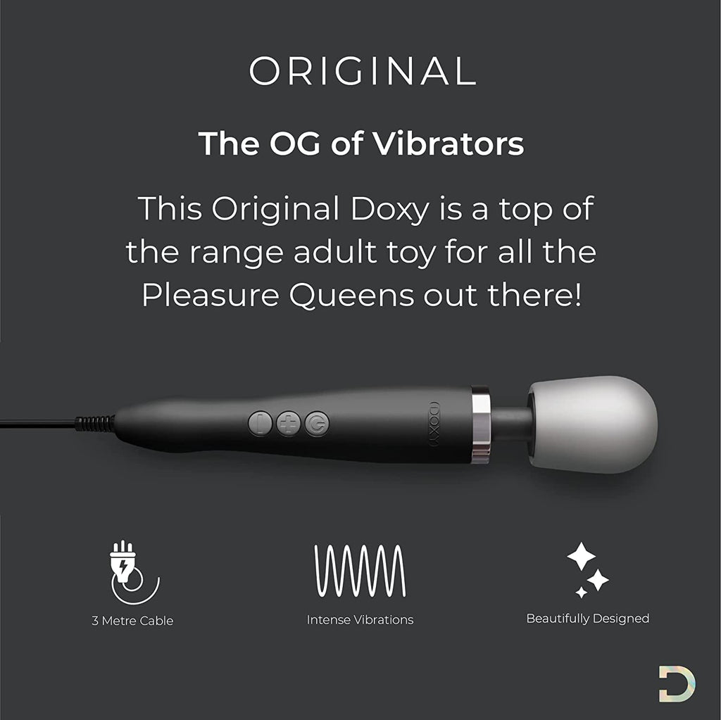 Doxy Original Ultra Powerful Personal Massager For Women - Black Plug In Vibrating Wand Sex Toys For Her - Wand Massager Female