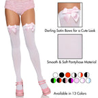 Leg Avenue Women'S Satin Bow Accent Thigh Highs, White/Light Pink, One Size