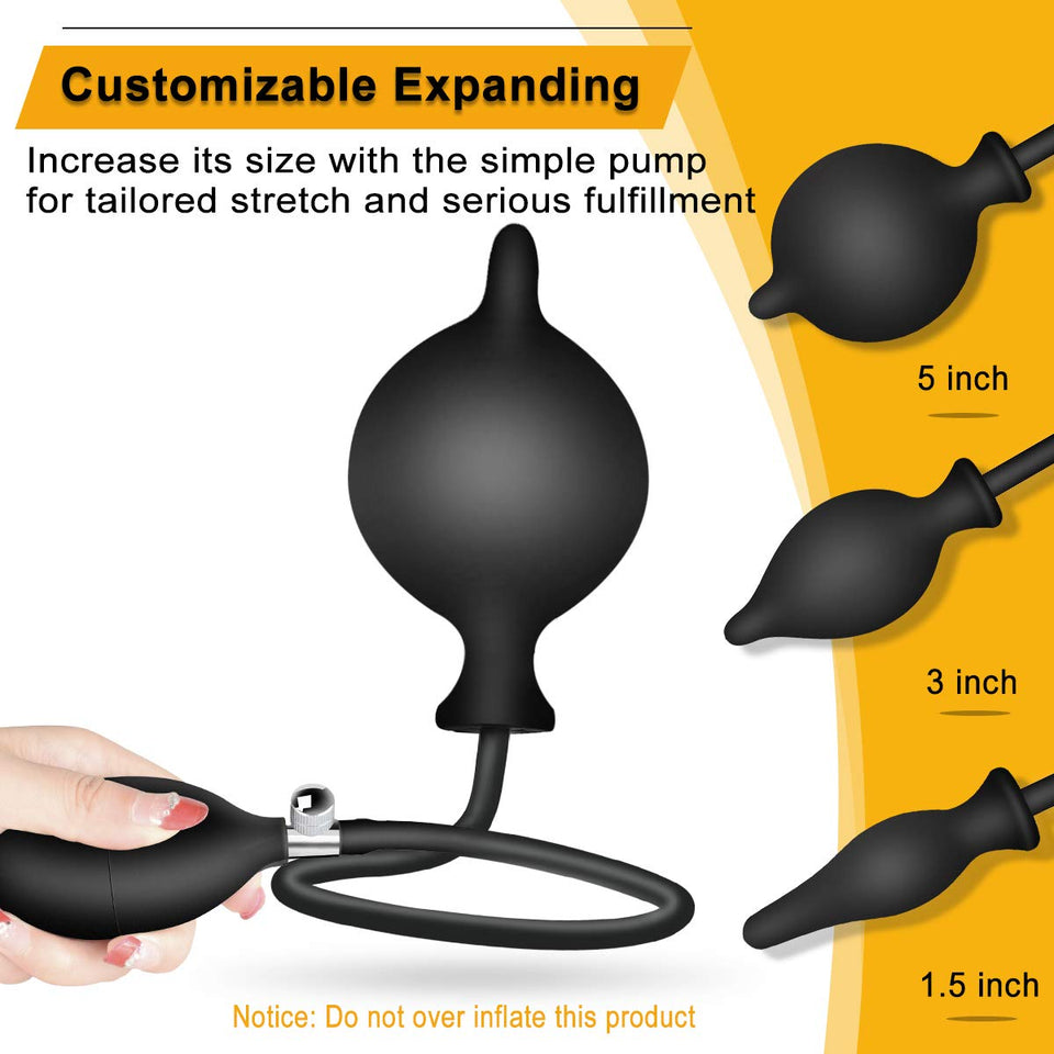 Silicone Expand Inflatable Anal Plug - Body-Safe Medical Grade Waterproof Butt Sex Toy for Male, Female and Beginners (Black Cla