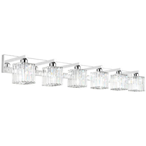 Aipsun Bathroom Vanity Light Fixtures 6 Light Chrome Vanity Light For Bathroom Crystal Vanity Lighting Fixtures (Exclude Bulb)
