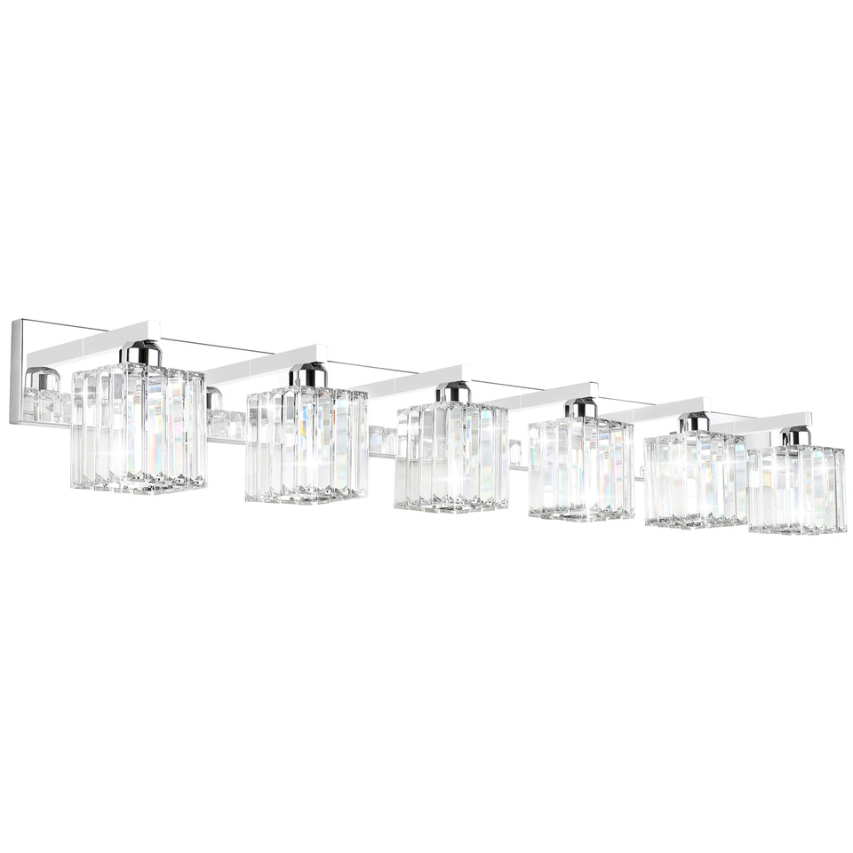 Aipsun Bathroom Vanity Light Fixtures 6 Light Chrome Vanity Light For Bathroom Crystal Vanity Lighting Fixtures (Exclude Bulb)
