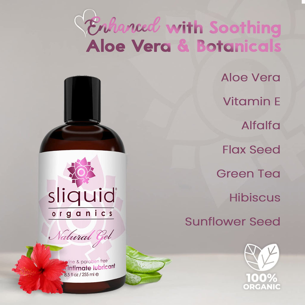 Sliquid Organics Water-Based Lube - Aloe Vera Leaf Infused with Organic Oils & Botanicals, Natural Lubricating Gel for Women/Men
