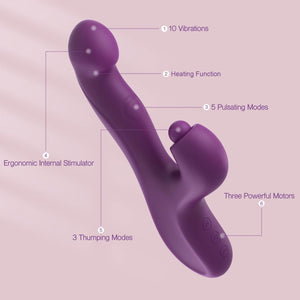 Tracy's Dog Clitoral Thumping Rabbit Vibrator for Women Clit G Spot Stimulation, Triple Vibrating Dildo Stimulator with 3 x 5 x