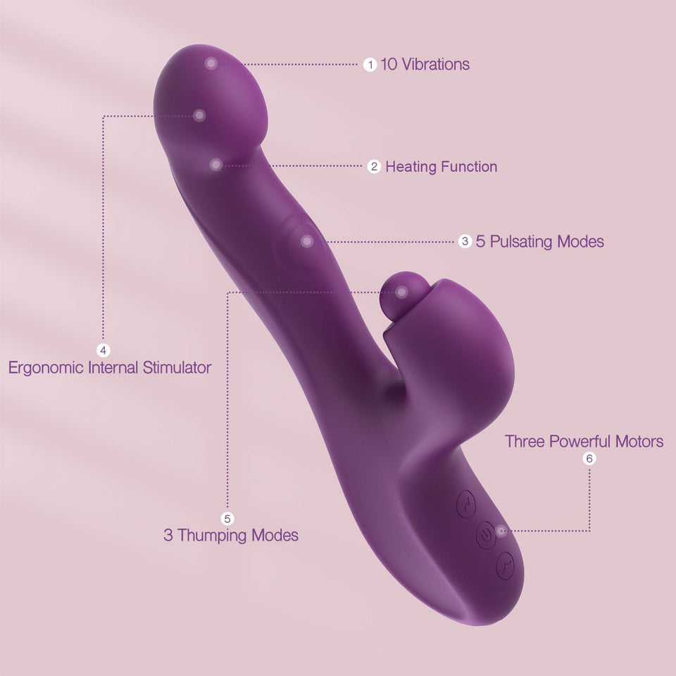 Tracy's Dog Clitoral Thumping Rabbit Vibrator for Women Clit G Spot Stimulation, Triple Vibrating Dildo Stimulator with 3 x 5 x