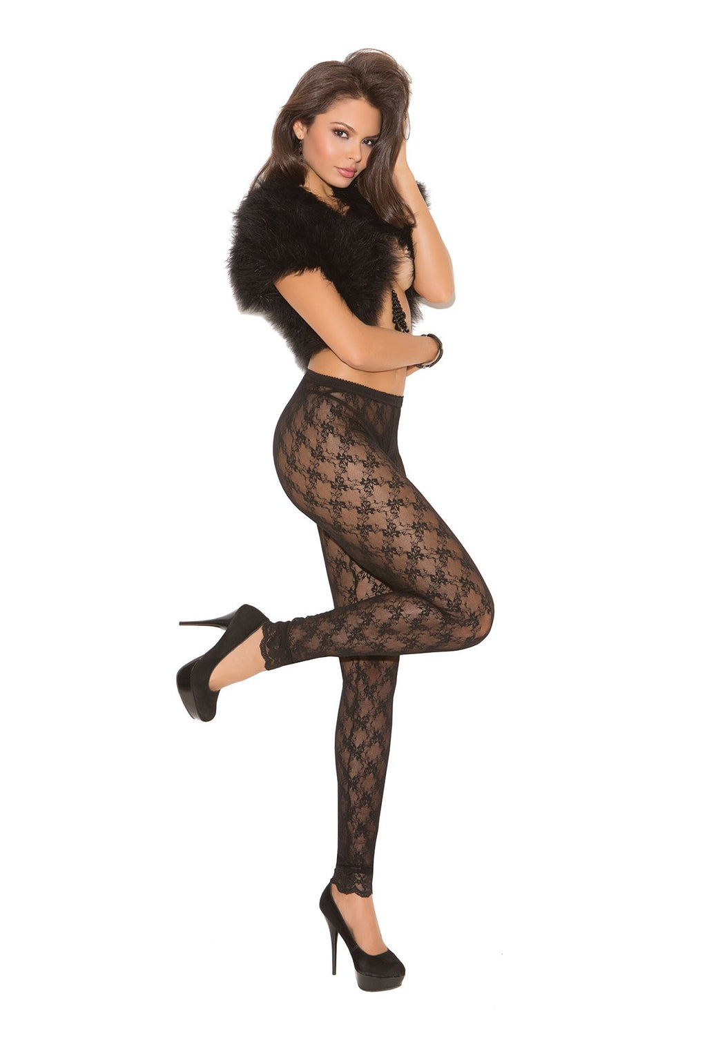 Elegant Moments Womens Plus Lace Leggings, Black, One Size
