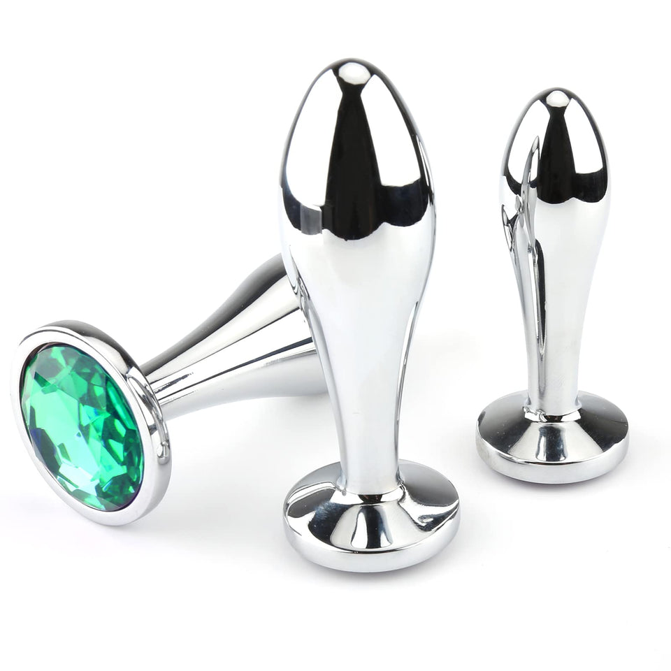 Anal Butt Plug, 3Pcs Set Metal Anal Butt Plug Sex Toy with Crystal Diamond Beginner Anal Toy for Adult Unisex (Green)
