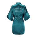 EPLAZA Womens One Size Silver Rhinestones Bride Bridesmaid Short Satin Robes for Wedding Party Getting Ready (Dark green, Maid 