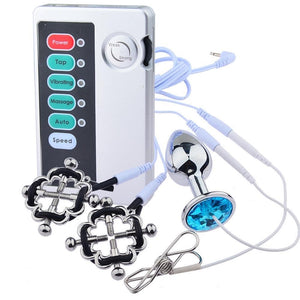 Electric Shock Nipple Clamps and Anal Plug Toys Set Adjustable Current Level, Nipple Clips for Pleasure Sex (White Set)