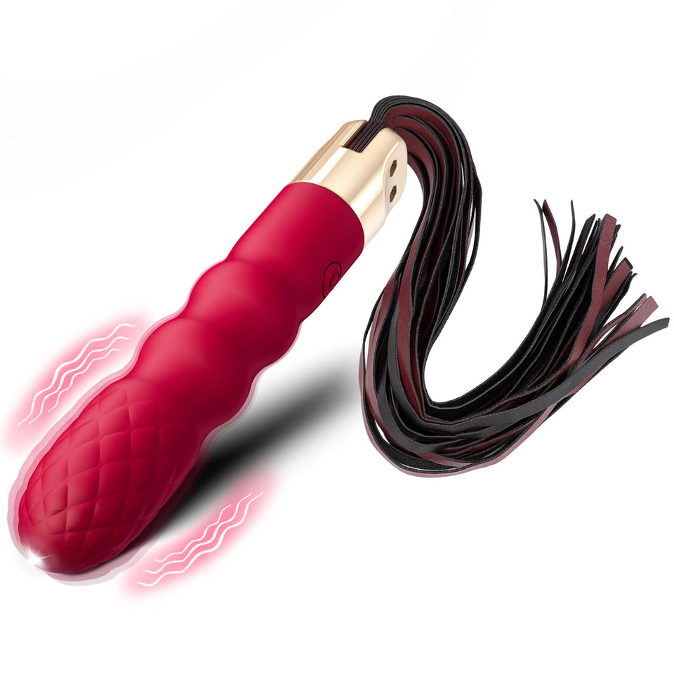 Sex Whip with G Spot Vibrators - BDSM Leather Sex Whips Female Sex Toys Dildo Vibrator with 10 Vibrating Pattern, Couples Adult