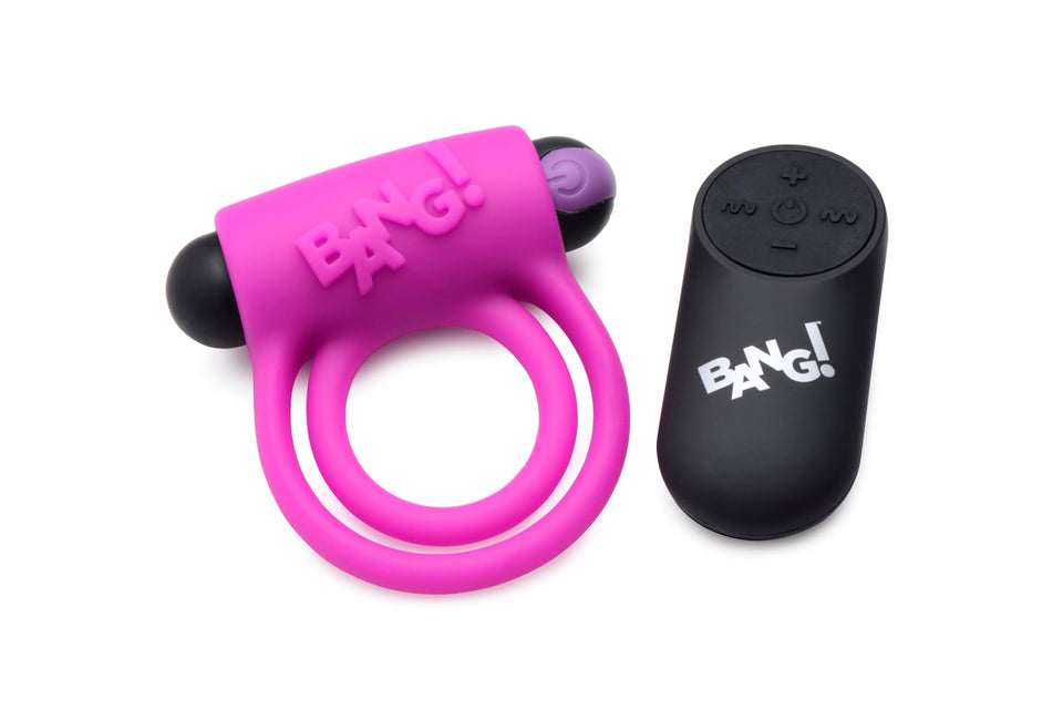 Bang! Silicone Cock Ring & Bullet W/ Remote Purple