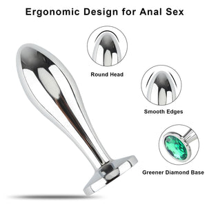 Anal Butt Plug, 3Pcs Set Metal Anal Butt Plug Sex Toy with Crystal Diamond Beginner Anal Toy for Adult Unisex (Green)