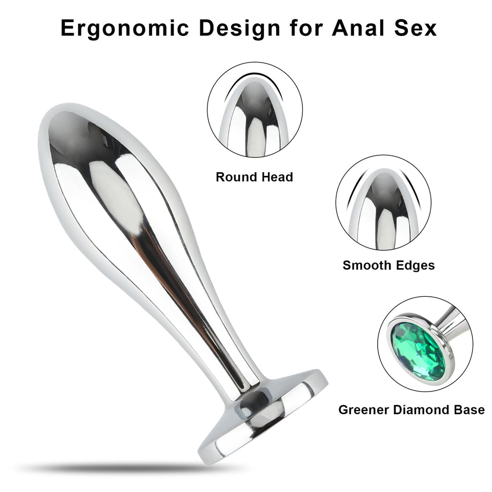 Anal Butt Plug, 3Pcs Set Metal Anal Butt Plug Sex Toy with Crystal Diamond Beginner Anal Toy for Adult Unisex (Green)
