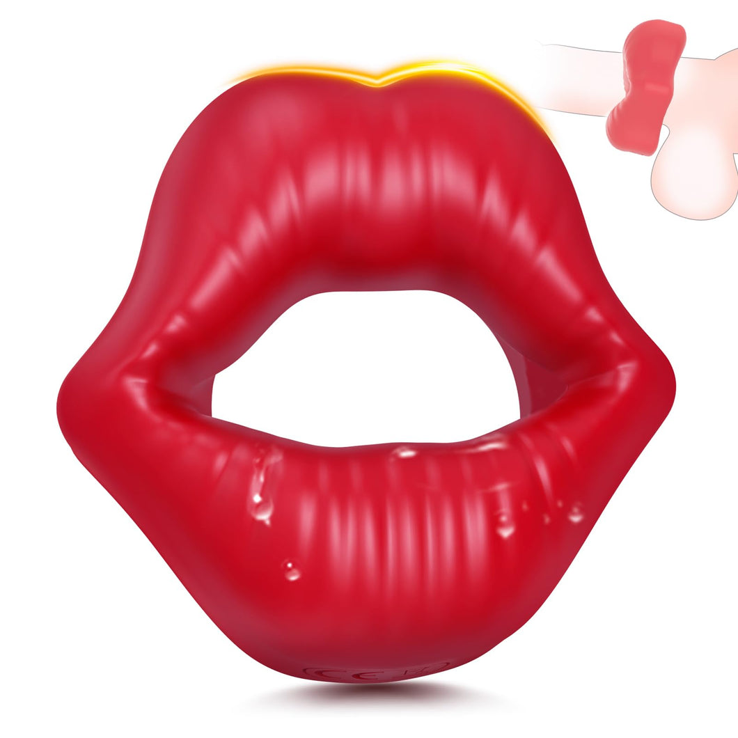 Cock Ring-Sex Toy for Men, Mouth Shaped Adult Toys for Erection Enhancing, Silicone Penis Ring Red